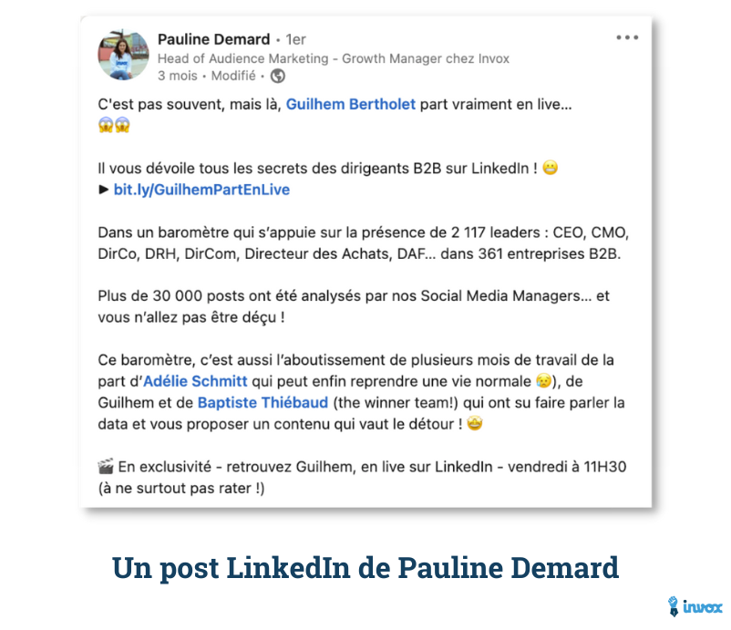 Un post LinkedIn de Pauline Demard