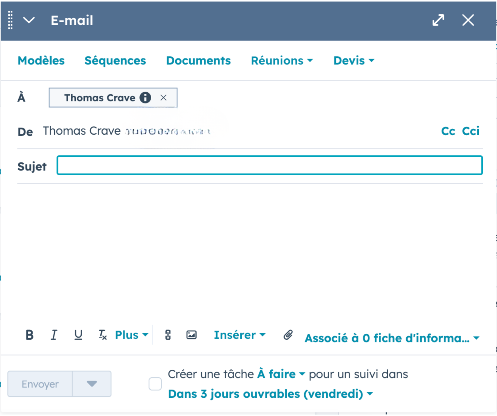 Création d'un mail sur HubSpot