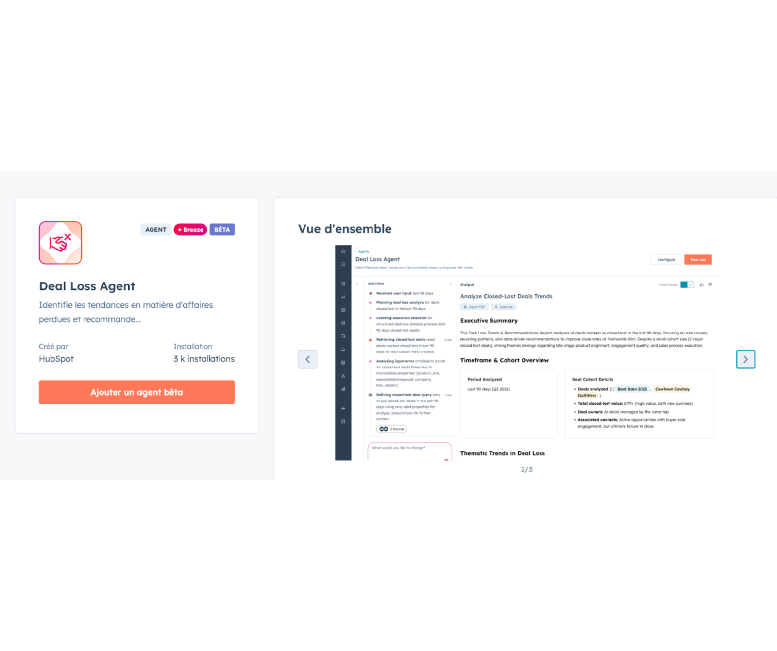 Deal Loss Agent avec sa vue d'ensemble